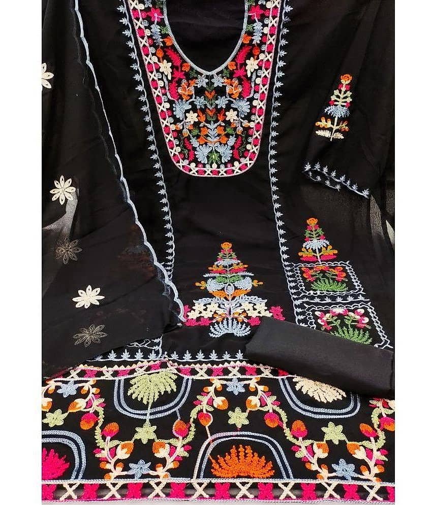 Gazal Fashions Unstitched Georgette Embroidered Dress Material - Black ( Pack of 1 )