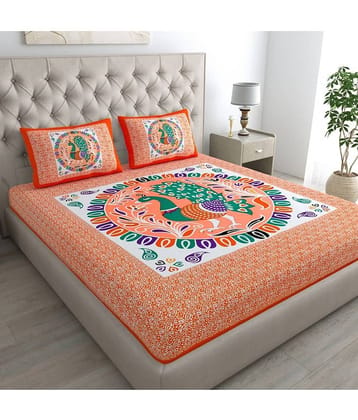 Cosito Cotton 1 Double Bedsheet with 2 Pillow Covers ( Orange )