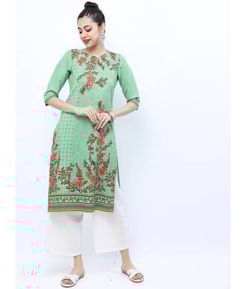 Ketch Polyester Printed Straight Women's Kurti - Green ( Pack of 1 )