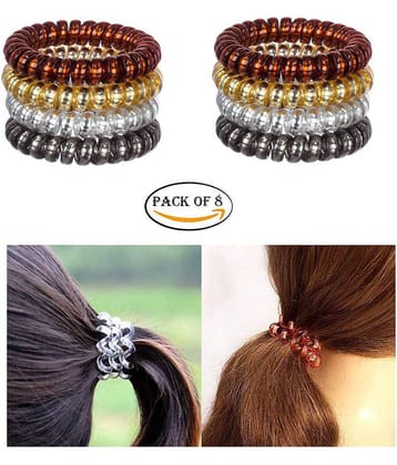 FOK Spiral Elastic Hair Tie Rubber Bands for Girls and Women, Random Colour, 8 Pieces