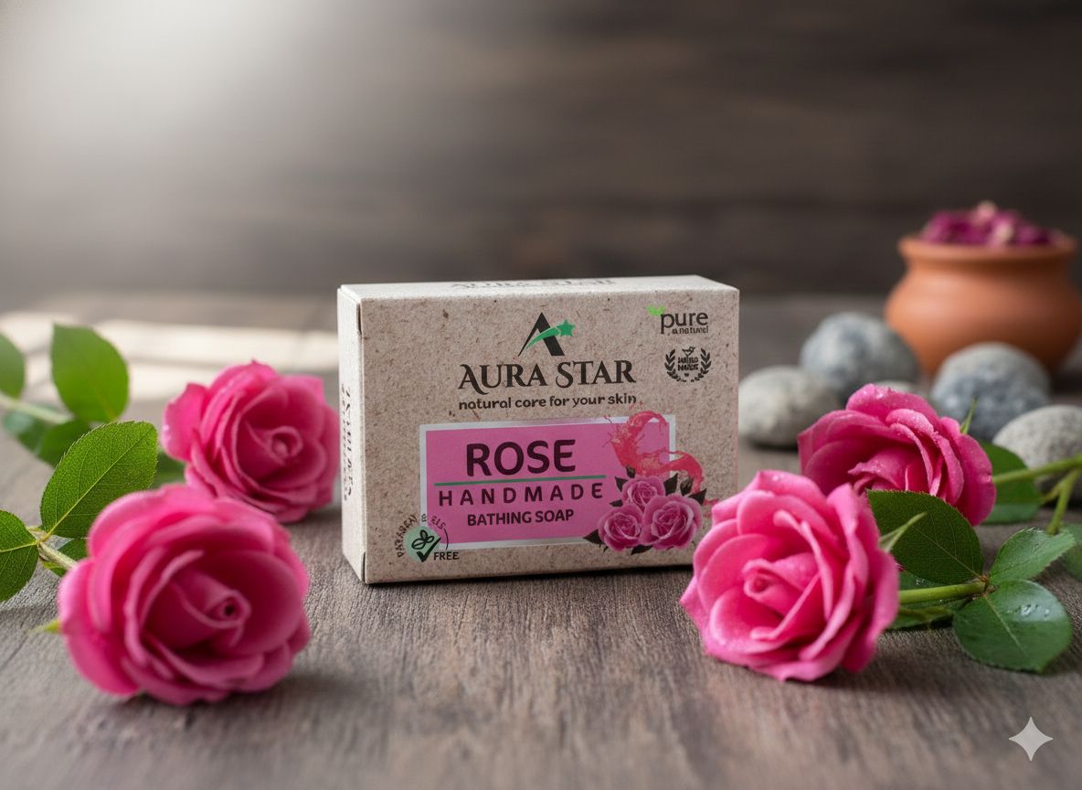 Aura Star Natural and Herbal Rose Soap Chemical Free Handmade 90 gm