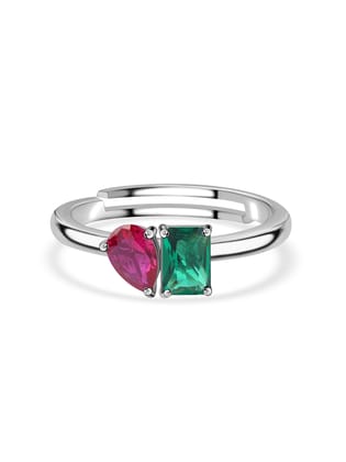 Ruby Emerald Toi Et Moi Ring-Adjustable