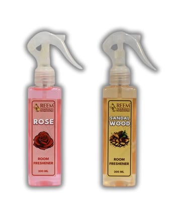 Reem Fragrances Room/Air Fresheners | 400 ml Combo (200 ml each) | Rose & Sandalwood | Long Lasting & Gas Free
