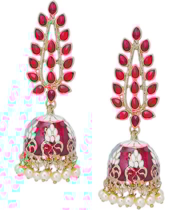 Sukkhi Delightful Pearl Gold Plated Meenakari Jhumki Earring for Women