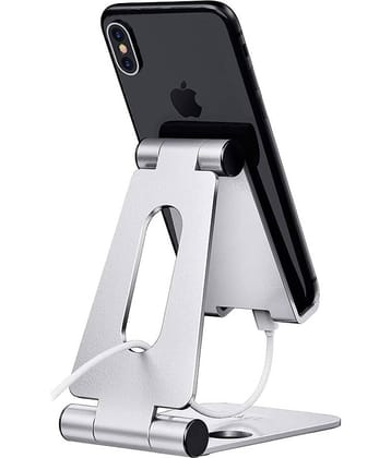 ELV Aluminium Adjustable Mobile Phone Foldable Holder Stand Dock Mount for All Smartphones, Tabs, Kindle, iPad - Silver
