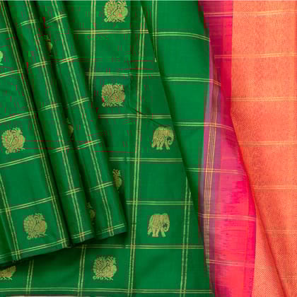 Green And Pink Borderless Kanchipuram Borderless Silk Saree For Festive Wear PV NYC 1508