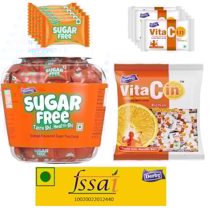 Derby Orange Flavored Sugar-free Candy (Approx 115pcs) & VitaCin Orange Candy (100pcs) /Healthy Combo Pack of 2  Gift To Your Family or Friends/Christmas/Birthday gift / 680Gms