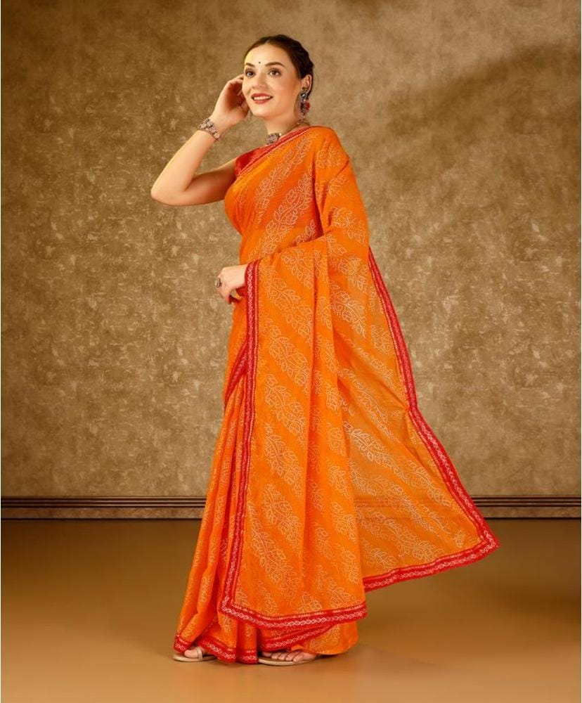Women's Zomto Bandhani Saree with Unstitched Blouse (Yellow, 5-6 Mtrs)