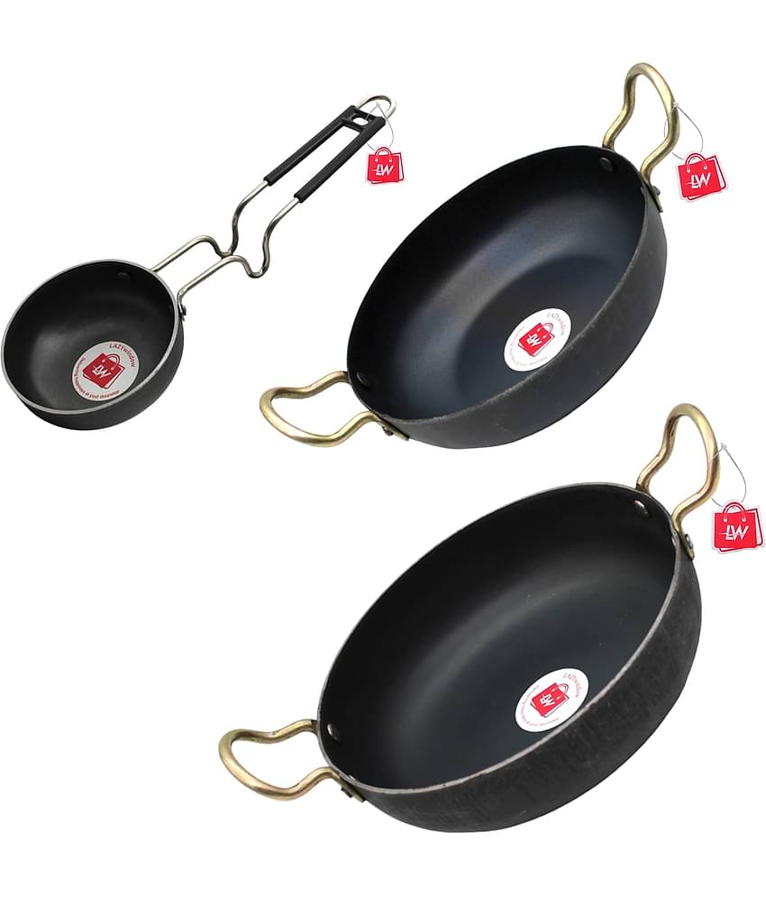 LAZYWINDOW Black Iron No Coating Cookware Sets ( Set of 3 )