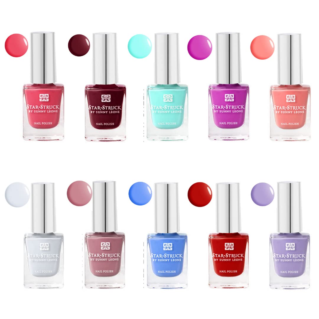 STARSTRUCK BY SUNNY LEONE Glossy Nails Polish Combo Pack of 10 (10 ML) | Smooth Texture, High Gloss 18.1 x 13.8 x 11.8 cm