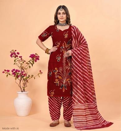 Handcrafted Batik Print 3 Piece Unstitched Cotton Suit Set Handcrafted Batik Print 3 Piece Unstitched Cotton Suit Set