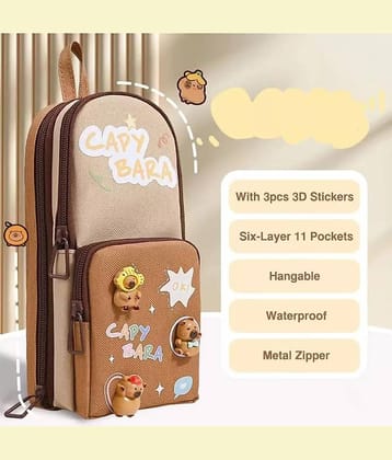 Villy Three Layer School Bag-Shaped Pencil Pouch, Large-Capacity Pencil Pouch with Zipper