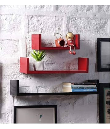 TFS Floating Shelves Red MDF - Pack of 3