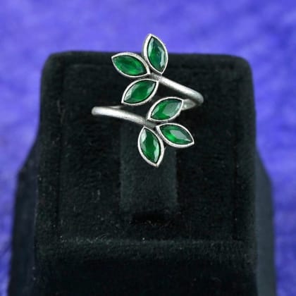 Bold Oxidised Floral Statement Adjustable Finger Ring | Sarichka Fashion-Green