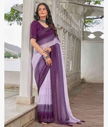 Satrani Georgette Embellished Saree With Unstitched Blouse Piece ( Purple )