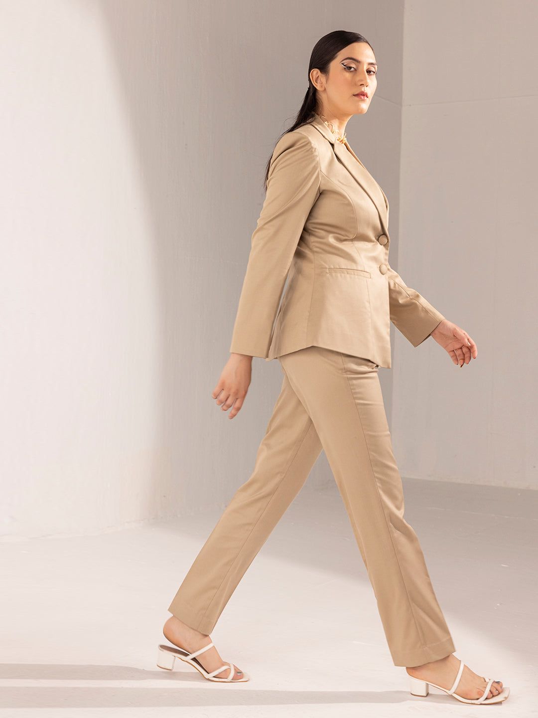 Poly Viscose Pant Suit - Beige-4XL