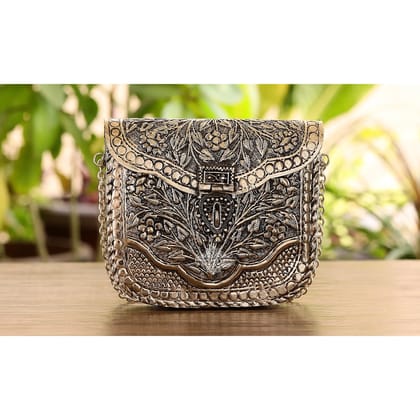 Designer Silver Plated Handbag Purse, Women Wedding Clutches, Gift Item-1