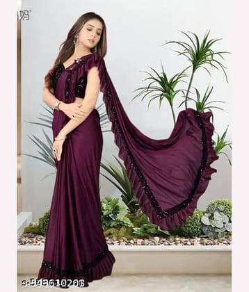 Shivadit ethnic Lycra Regular Saree For Girls ( Wine , Pack of 1 )
