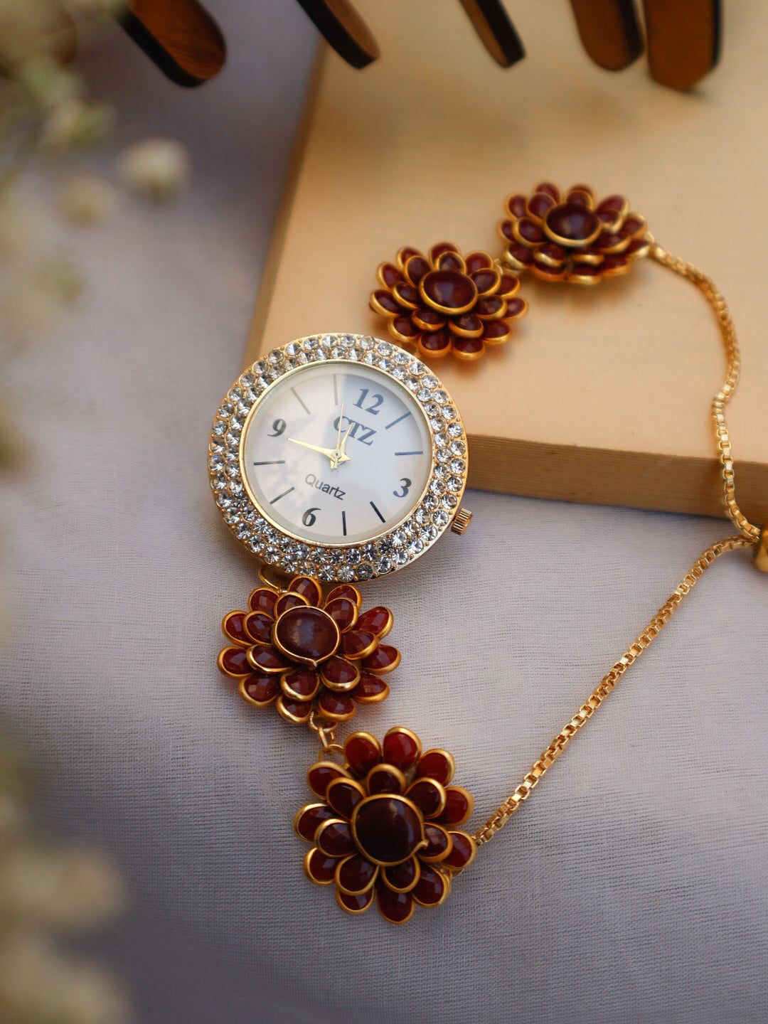 Ambrose Red Floral Wrist Watch-Red