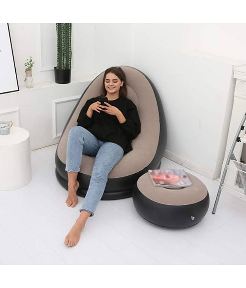 GMPex Best Inflatable Lounge Set with Foot Stool (with Air Pump) 1 Seater Faux Leather Sofa Cover ( Pack of 1 )