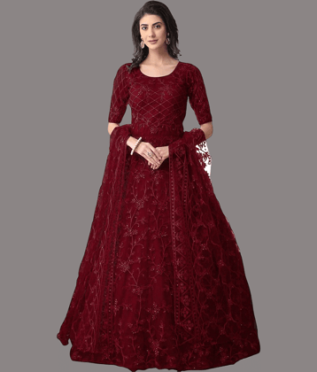 KV Fashion Light Blue Flared Net Women's Semi Stitched Ethnic Gown ( Pack of 1 )