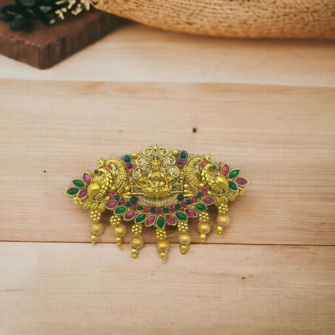 Matte Gold Plated Temple Design Hair Clip/Hair Barrette