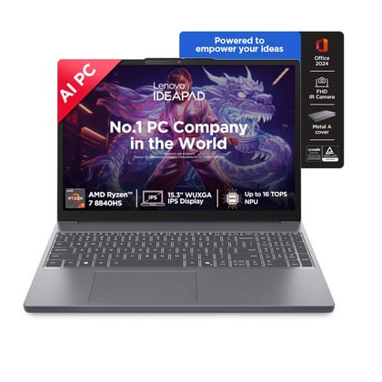 Lenovo IdeaPad Slim 3, AMD Ryzen 7 8840HS, 24GB RAM, 1TB SSD, WUXGA IPS, AI PC, 15.3"/38.8cm, Backlit Keyboard, Windows 11, Office Home 2024, Grey, 1.6Kg, 1Yr ADP Free, 83KA004TIN, AI Powered Laptop Lenovo IdeaPad Slim 3, AMD Ryzen 7 8840HS, 24GB RAM, 1T