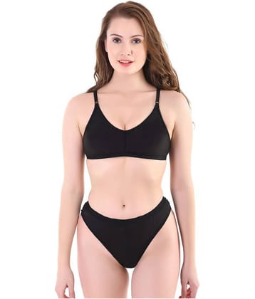 TCG Cotton Lycra Women's Bra & Panty Set ( Black )