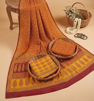Handcrafted Bagh Print Cotton 3 Piece Suit Set 
