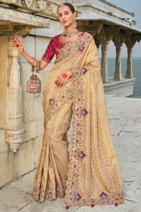 Beige Heavy Work Banarasi Saree