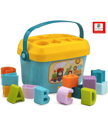 VBE Baby First Sorting Blocks with Colourful Shapes and Alphabets Learning Toy Activity for Kids Educational Development Game with Storage Bucket (Multicolour) (16Blocks)  (Multicolor)