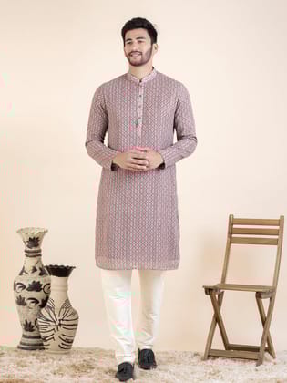 Grey Rust  Printed Kurta Set-S/38 / Only Kurta - No Lowers