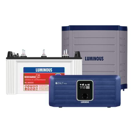 Luminous Inverter & Battery Combo with Trolley (Zolt 1100 Pure Sine Wave 900VA/12V Inverter, Red Charge RC 16000ST Short Tubular 135Ah Battery with Trolley) for Home, Office & Shops