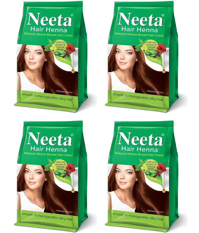 Neeta Hair Henna Powder Hair Color with 5 Herbs Natural Brown 125gm Pack of 4, Ammonia Free Hair Colour for Women & Men
