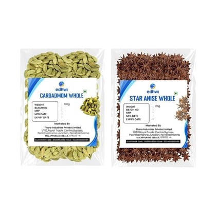 EDHWI Cardamom 100g & Star Anise 25g Combo | Premium Spices for Cooking, Baking & Flavoring
