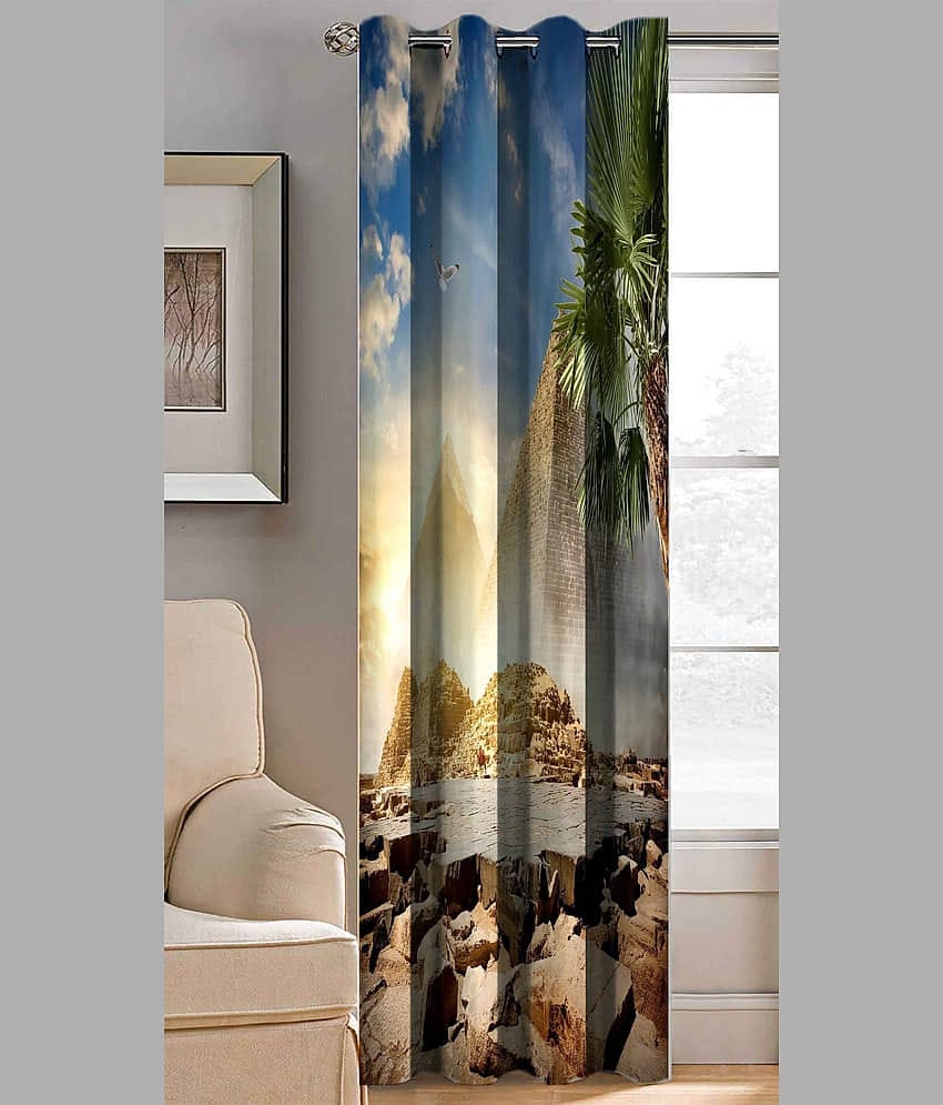 BELLA TRUE Abstract Printed Semi-Transparent Eyelet Curtain 7 ft ( Pack of 1 ) - Multicolor