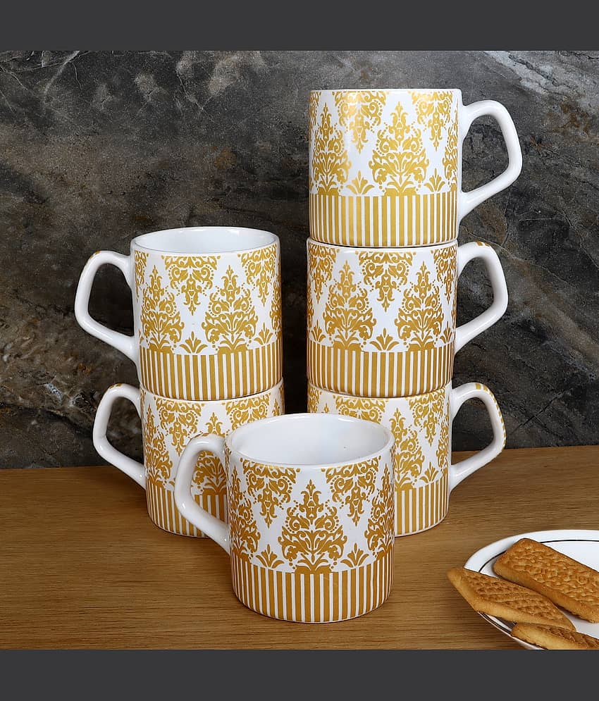 Hala Moondust Printed Ceramic Tea Cup 150 ml ( Pack of 6 )