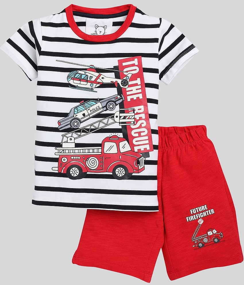 Lazy Shark Pack of 1 Boys Cotton Blend T-Shirt & Shorts Set ( White )