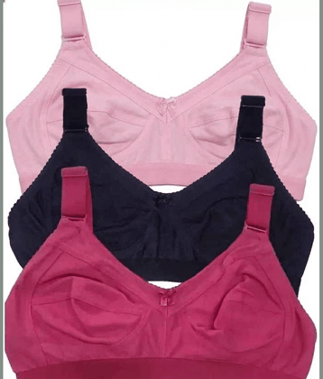 EASTERN CLUB Pack of 3 Cotton Non Padded T-Shirt Bra For Women ( Black,Pink,Fuchsia )