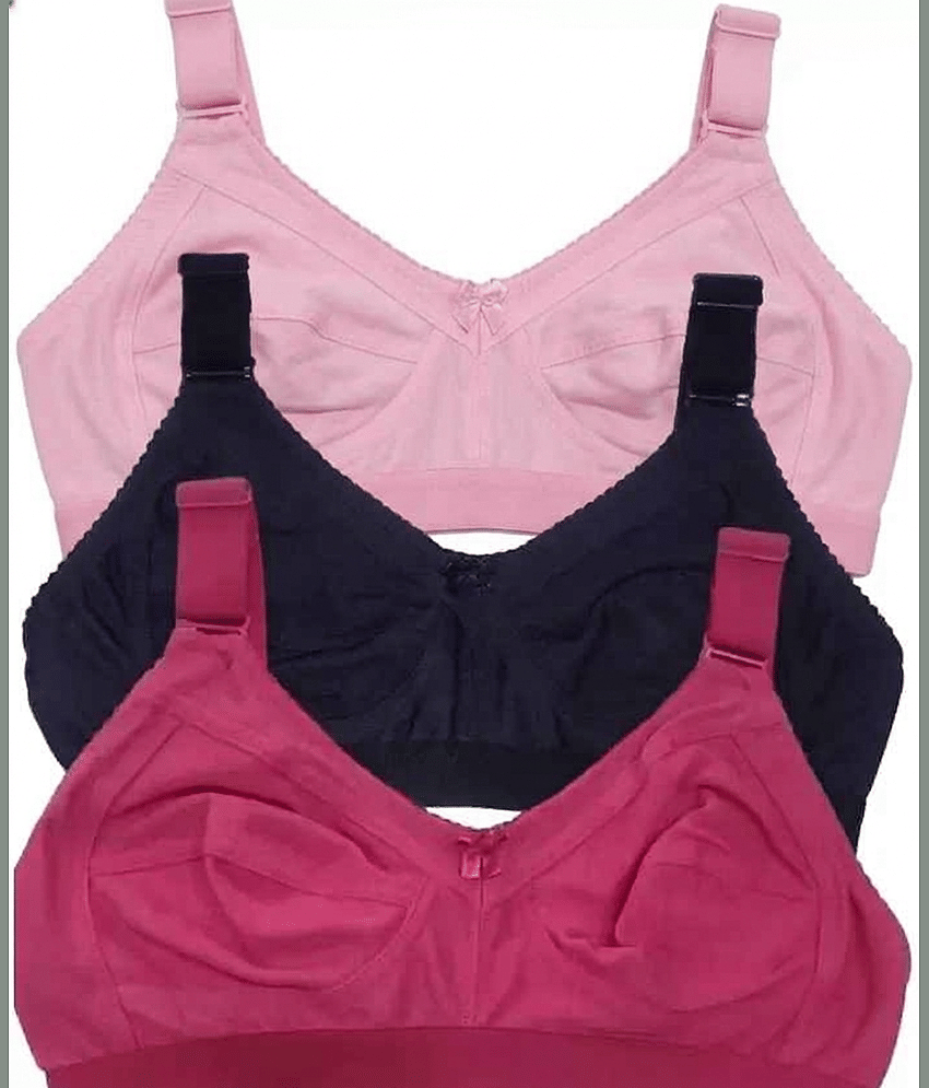 EASTERN CLUB Pack of 3 Cotton Non Padded T-Shirt Bra For Women ( Black,Pink,Fuchsia )