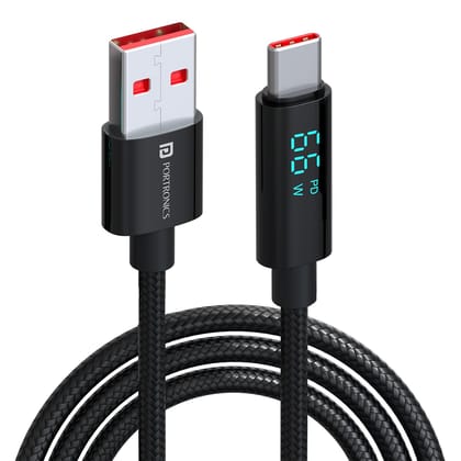Portronics Konnect View 66W Fast Charging, Wide Compatibility, LED Power Display, Seamless Data Exchange