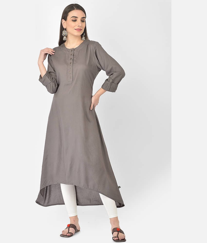 Pistaa - Grey Viscose Women's Asymmetrical Kurti ( Pack of 1 )