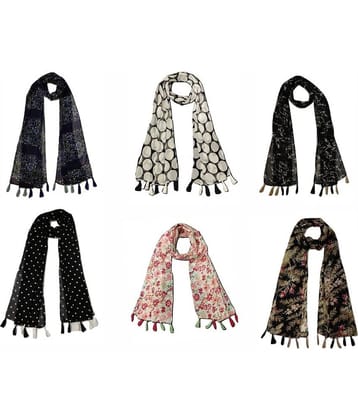 stolevilla Multi Printed Poly Cotton Yarn Stoles ( Pack of 6 )