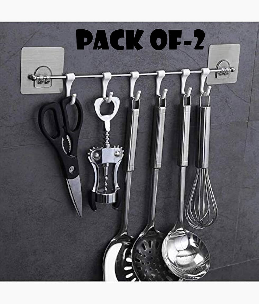 Anshri Silver Steel Kitchen Cloth Hook ( Pack of 2 )