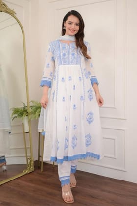 White Chikankari Kurta embroidery suit-M-38