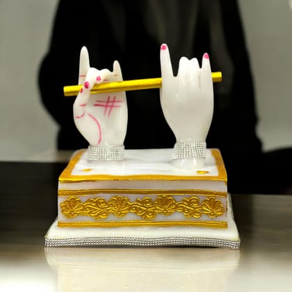 Lord Krishna Hand Idols with Flute Figurine |Classical Showpiece for Decor, Wedding, Tabletop, Corporate Gift Purposes Height 7 Inches-Composite Marbel