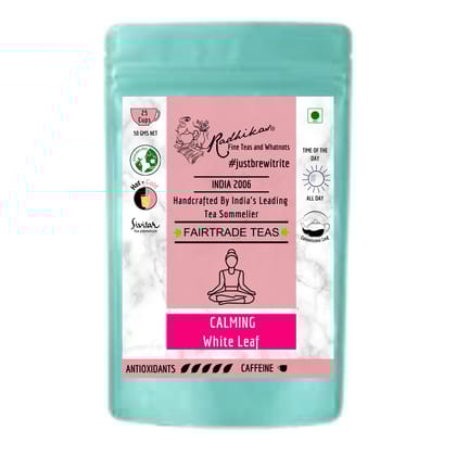 CALMING White Leaf - Relax and Improve Focus Naturally (50 gm - Makes 25 Cups of Tea) by M/S RADHIKAS FINE TEAS AND WHATNOTS