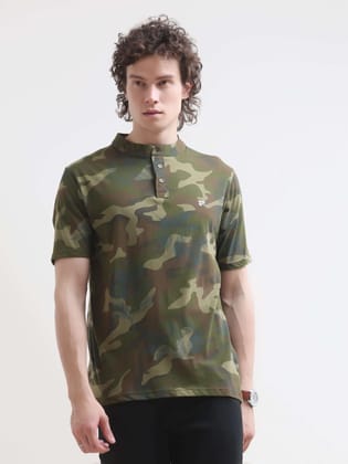 Camo Green Henley T-shirt-S