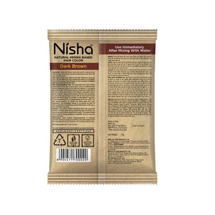 Nisha Henna Based Hair Color Dark Brown 10g Pack of 10, Ammonia Free Henna Powder Hair Colour Dye Brown Hair Color