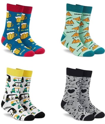 Dynamocks Cotton Men's Printed Multicolor Full Length Socks ( Pack of 4 )